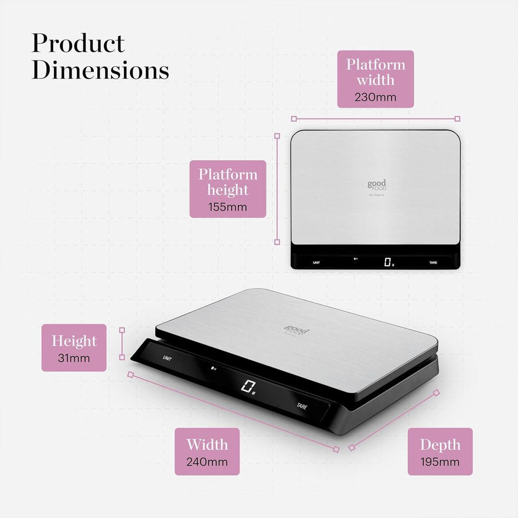 Tower Good Food Electronic Kitchen Scale Voice Control LED Display USB 15kg Capacity - Silver/Black
