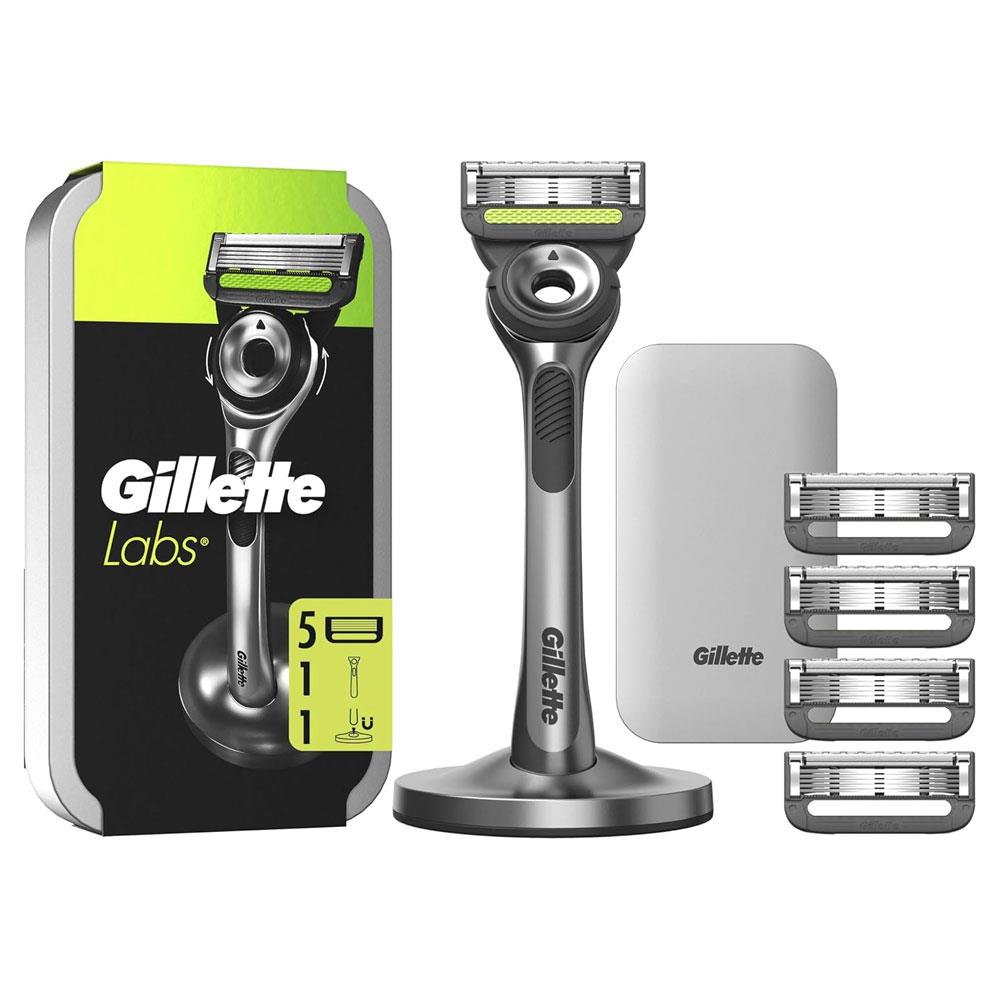 Gillette Labs With Exfoliating Bar Men's Razor 1 Handle 5 Blade Refills With Travel Case - Black