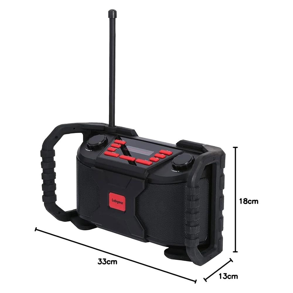 Labgear Worksite DAB/DAB+ & FM Radio Rugged Water-Resistant Bluetooth Speaker LED Display - Red/Black