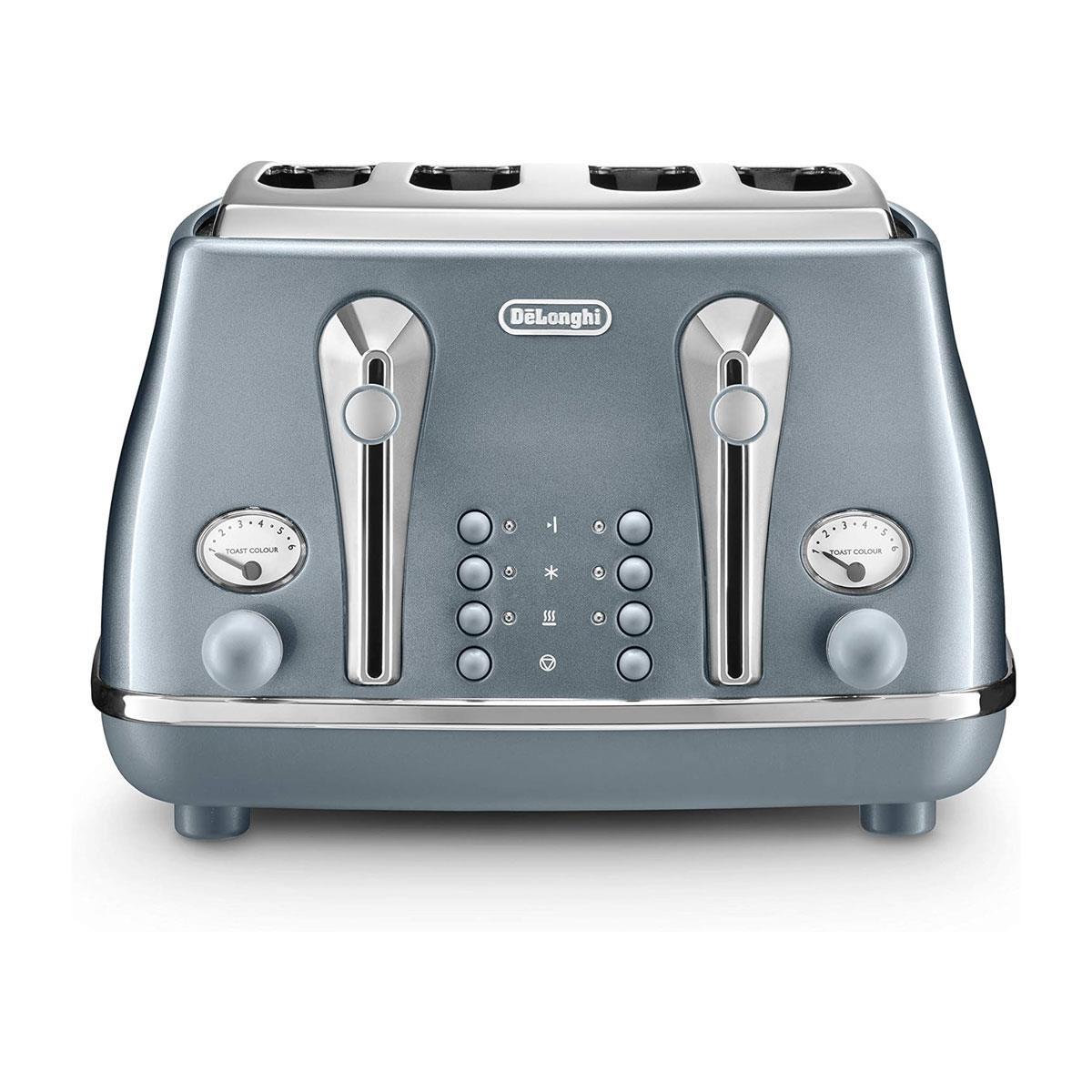 Delonghi Icona Metallics 4 Slice Toaster Stainless Steel 1800W - Azure