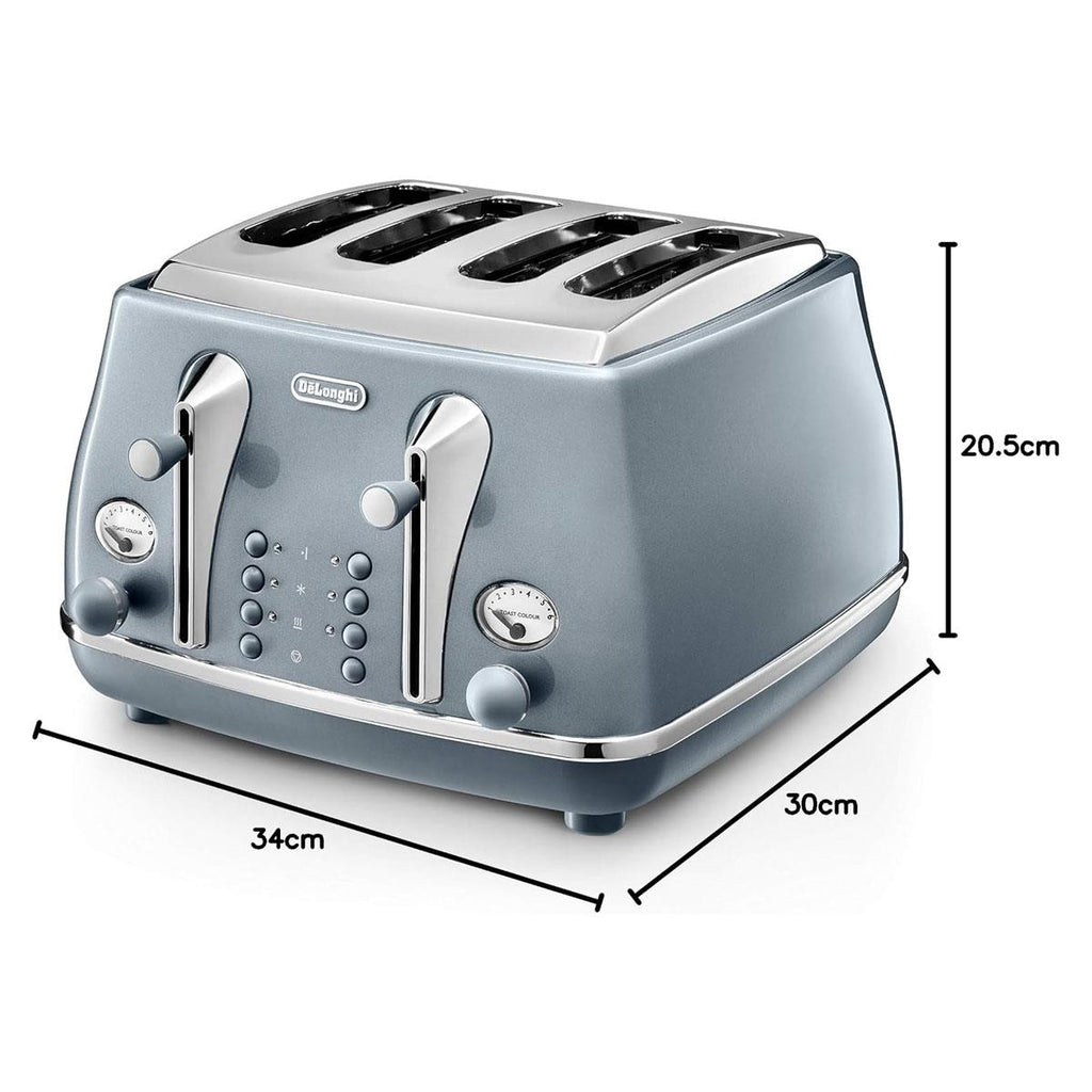 Delonghi Icona Metallics 4 Slice Toaster Stainless Steel 1800W - Azure