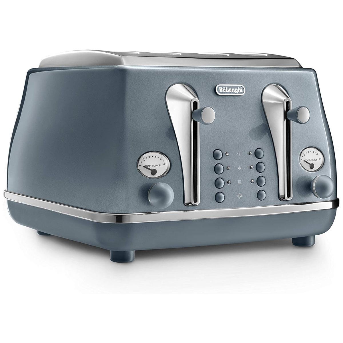 Delonghi Icona Metallics 4 Slice Toaster Stainless Steel 1800W - Azure