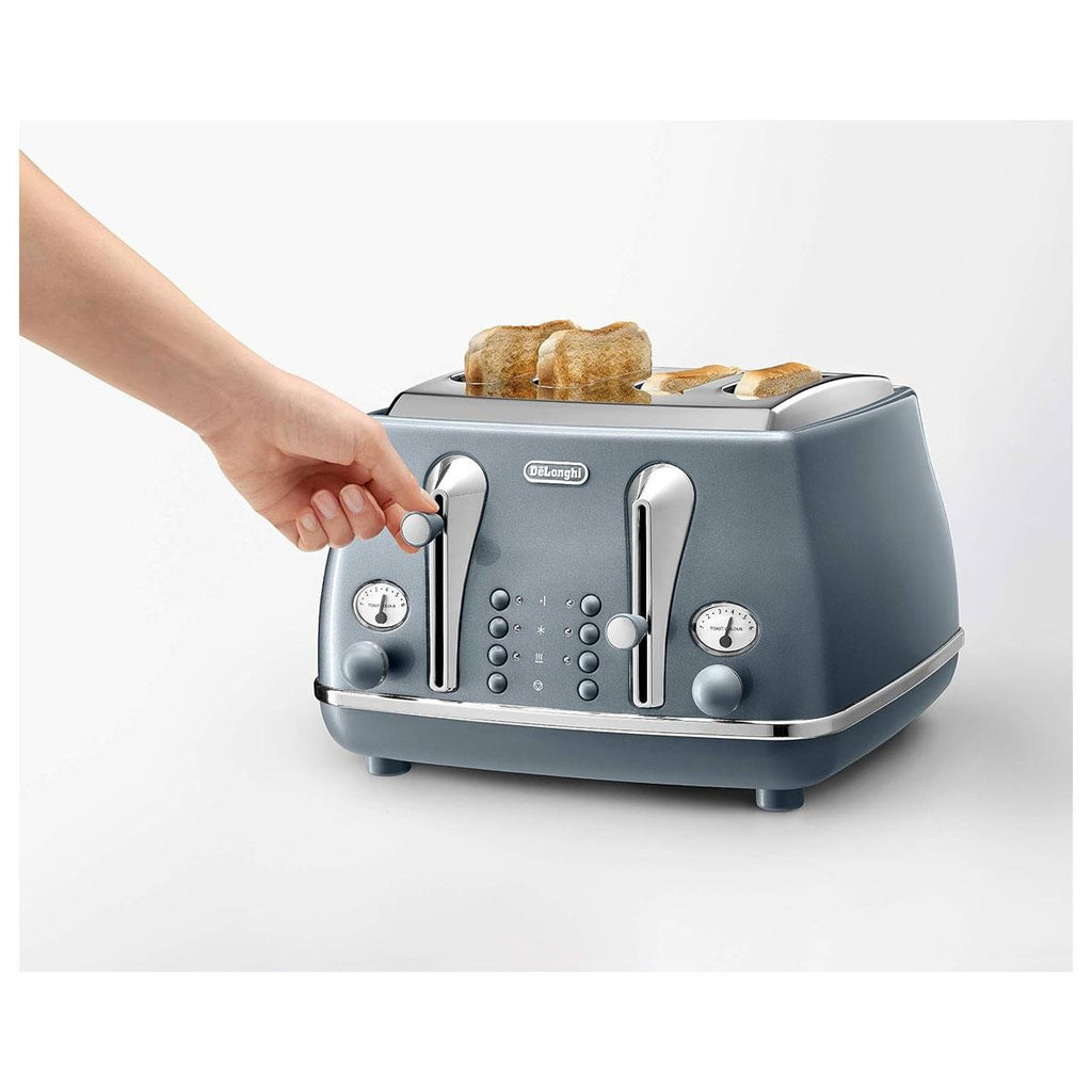 Delonghi Icona Metallics 4 Slice Toaster Stainless Steel 1800W - Azure