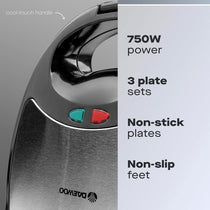 Daewoo 3-In-1 Sandwich Toastie Maker Panini & Crimp Wrap Crimper Maker 750W - Black
