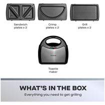 Daewoo 3-In-1 Sandwich Toastie Maker Panini & Crimp Wrap Crimper Maker 750W - Black