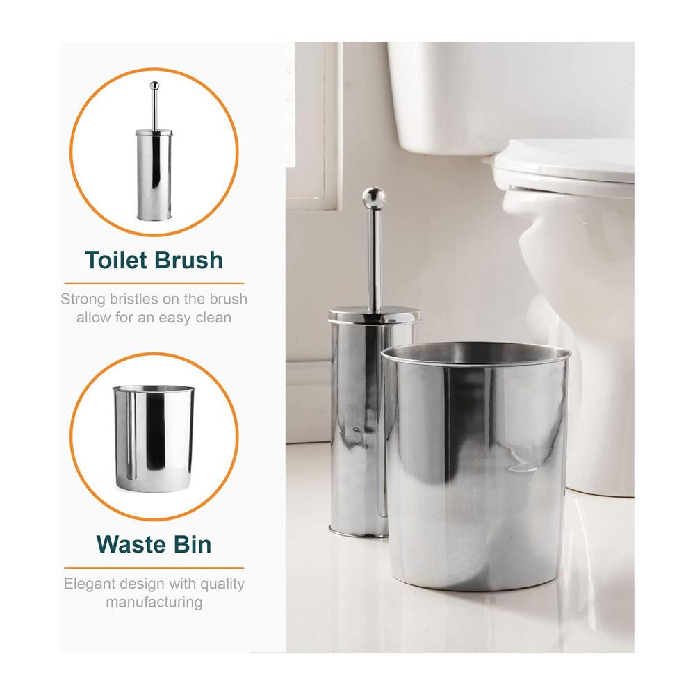 OurHouse Toilet Brush And Bin 2 Piece Set With Hand Guard And Holder - Chrome