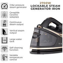 Tower Ceraglide Steam Generator Iron 2700W 1.2 Litres - Champagne Gold & Black