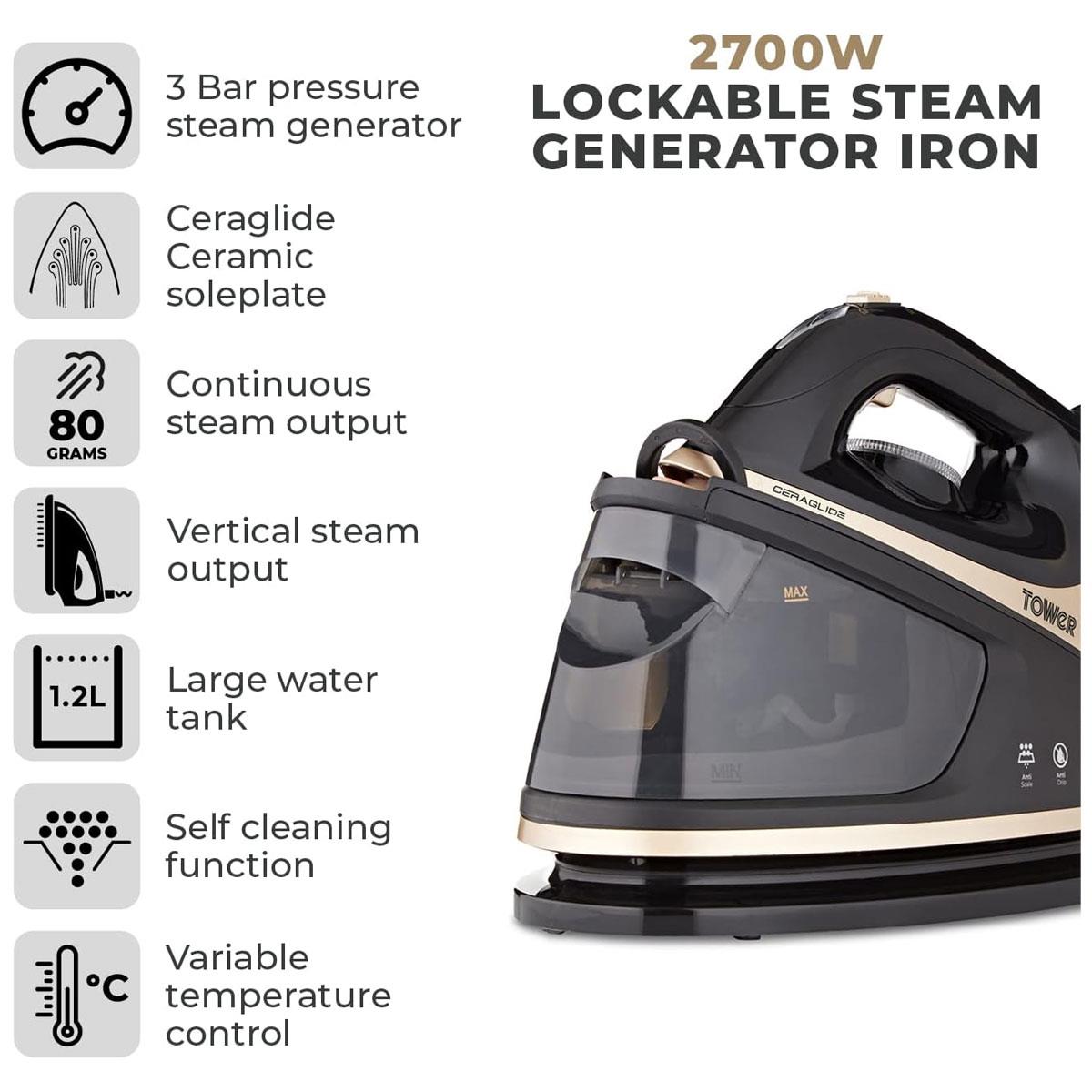Tower Ceraglide Steam Generator Iron 2700W 1.2 Litres - Champagne Gold & Black