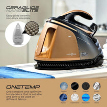Tower PureSteam Infinity Xpress 8 Bar Steam Generator Iron 3000W with One Temp And AI Limescale System Black & Gold