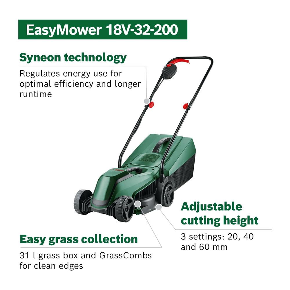 Bosch EasyMower 18V-32-200 Cordless Lawnmower Bare Unit - Green