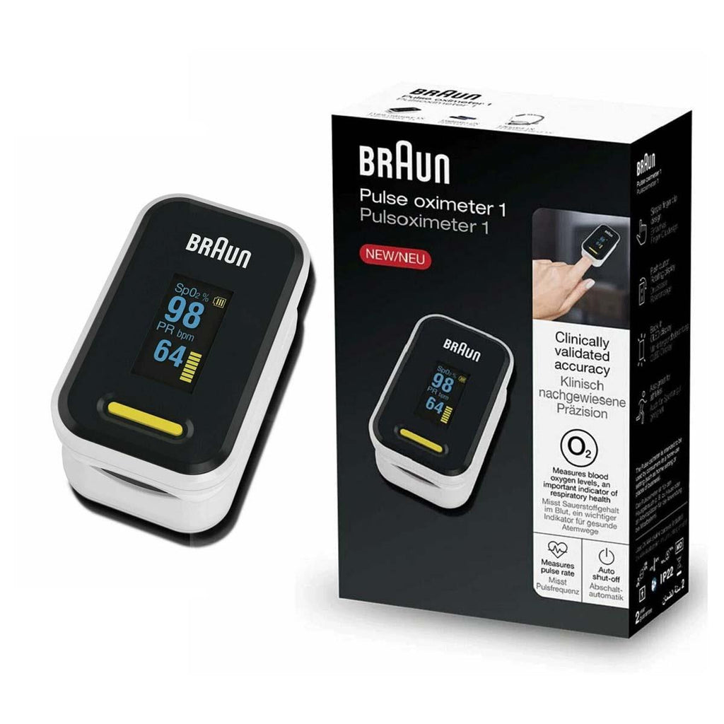 Braun Pulse Oximeter 1 Oxygen Saturation Blood Oxygen Levels Clinically Accurate Certified Medical Device - Black And White