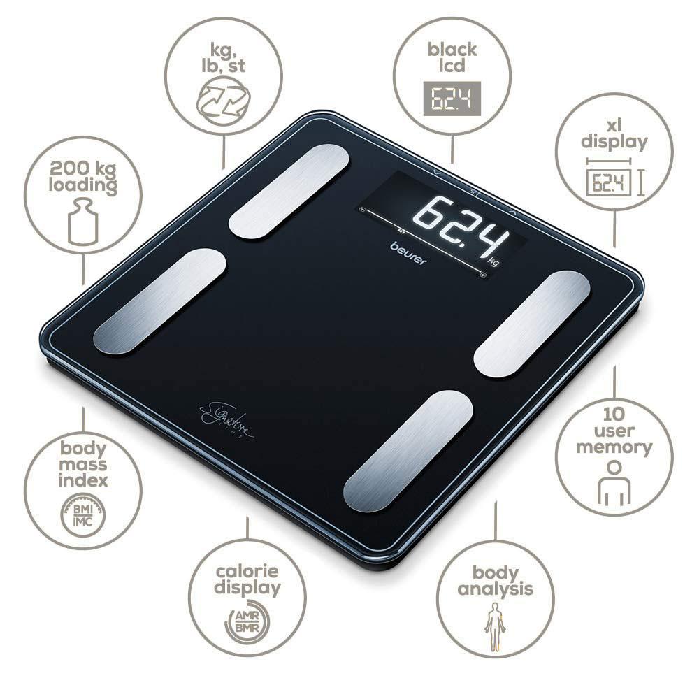 Beurer SignatureLine Diagnostic Bathroom Scale With Full Body Analysis Up To 200kg - Black
