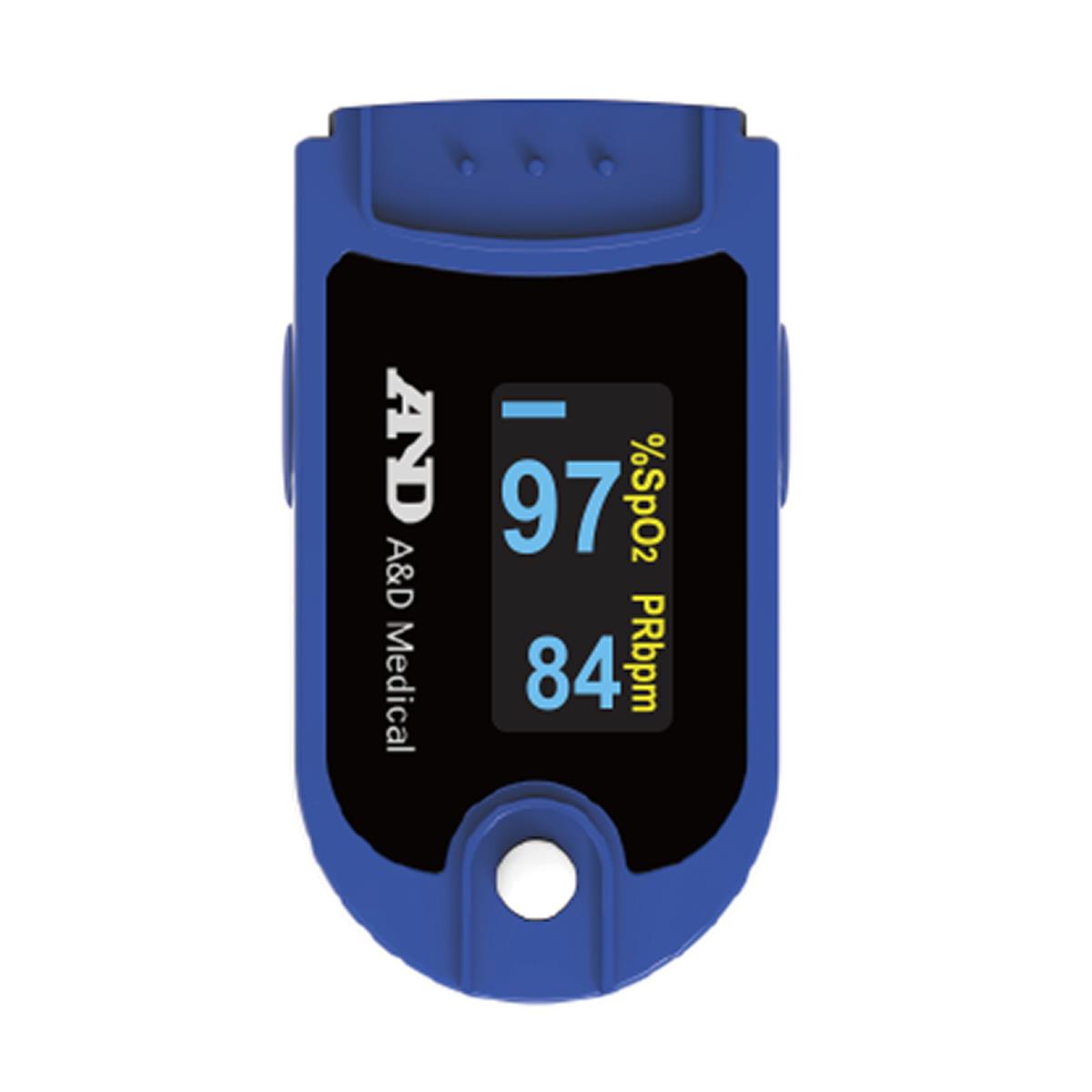 A&D Medical Finger Pulse Oximeter Blue SpO2 Oxygen Saturation And Pulse Rate Monitor For Adults And Children