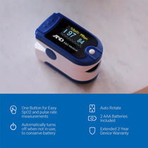 A&D Medical Finger Pulse Oximeter Blue SpO2 Oxygen Saturation And Pulse Rate Monitor For Adults And Children