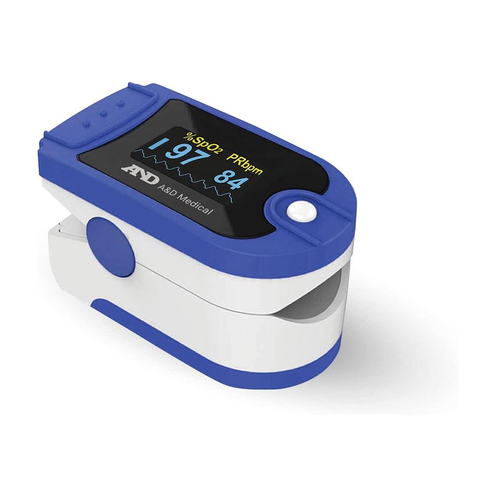 A&D Medical Finger Pulse Oximeter Blue SpO2 Oxygen Saturation And Pulse Rate Monitor For Adults And Children