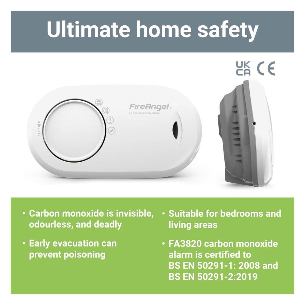 FireAngel Wireless Standalone Carbon Monoxide Alarm 10-Year Life Sealed Battery - White