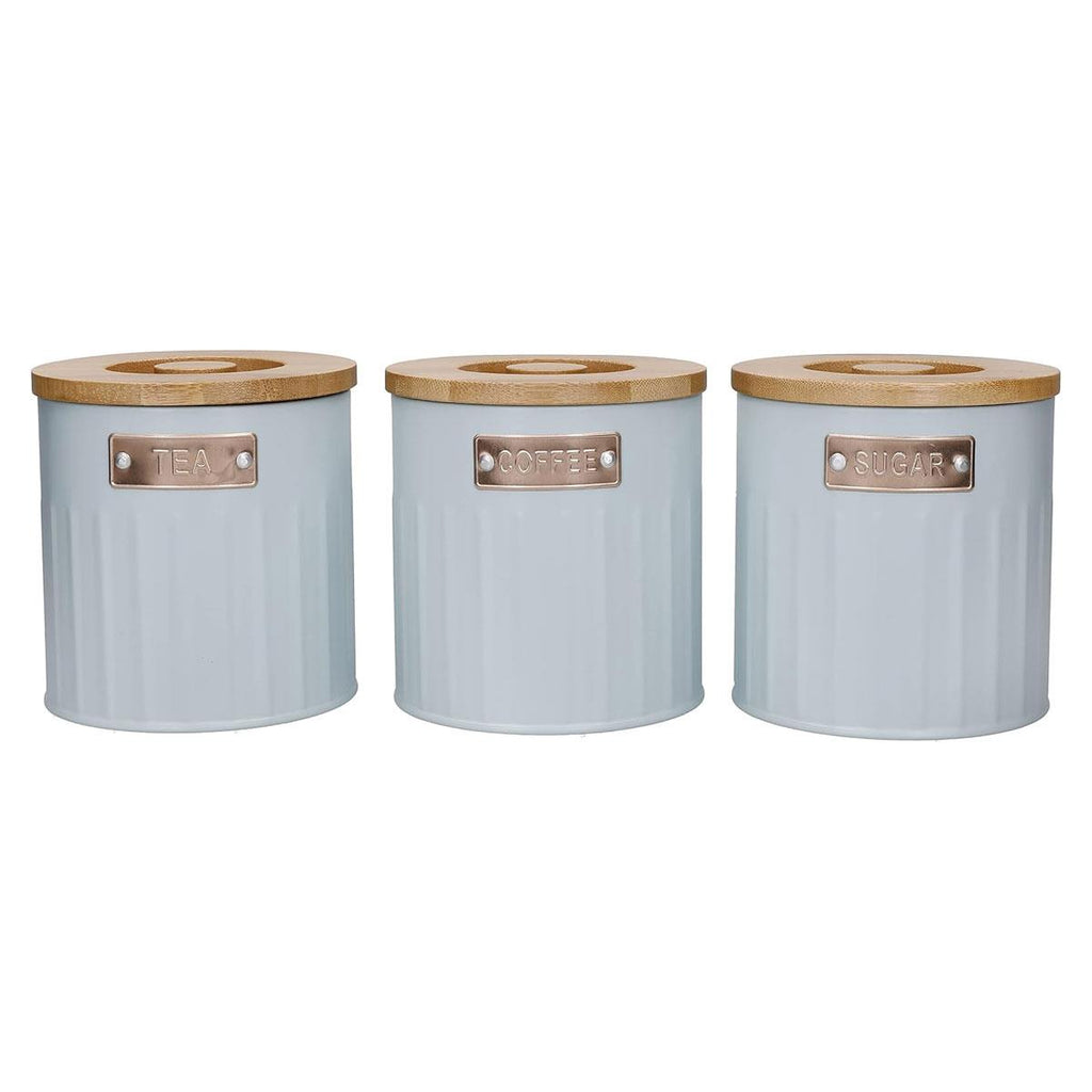 KitchenCraft Tea Coffee Sugar Canisters Set of 3 Metal 1 Litres - Light Blue