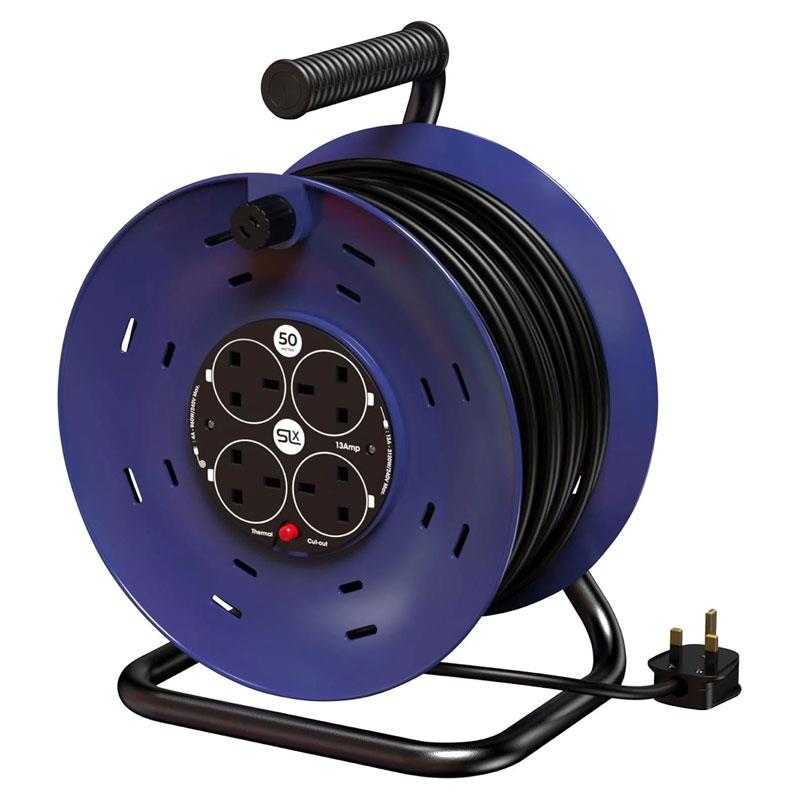 Philex 4-Way Extension Reel Heavy Duty 13A 50 Metre - Black & Blue
