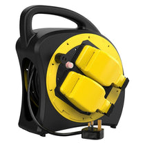 SLx 2 Socket Outdoor Extension Lead 20m Heavy Duty Extension Cable Reel UK Plug Waterproof - Yellow/Black