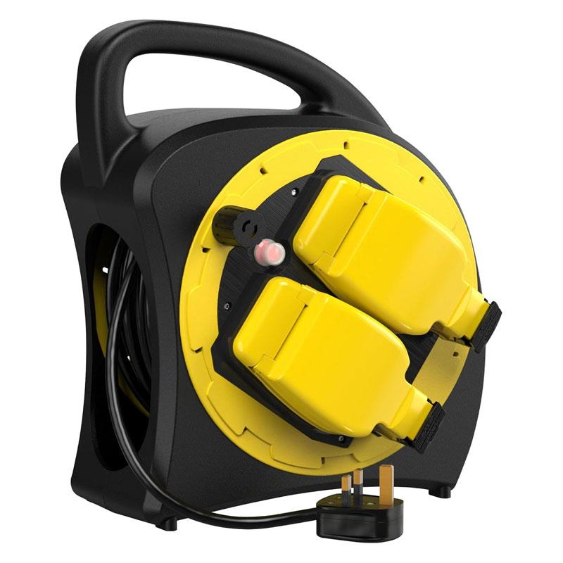 SLx 2 Socket Outdoor Extension Lead 20m Heavy Duty Extension Cable Reel UK Plug Waterproof - Yellow/Black