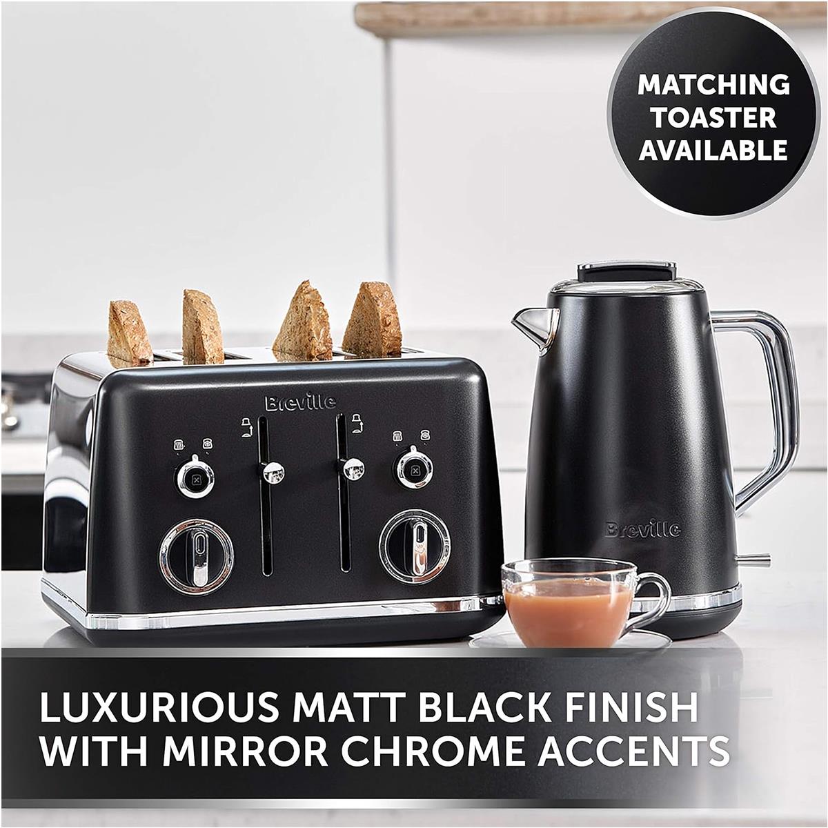 Breville Lustra Electric Kettle Stainless Steel 3000W 1.7 Litres - Matt Black