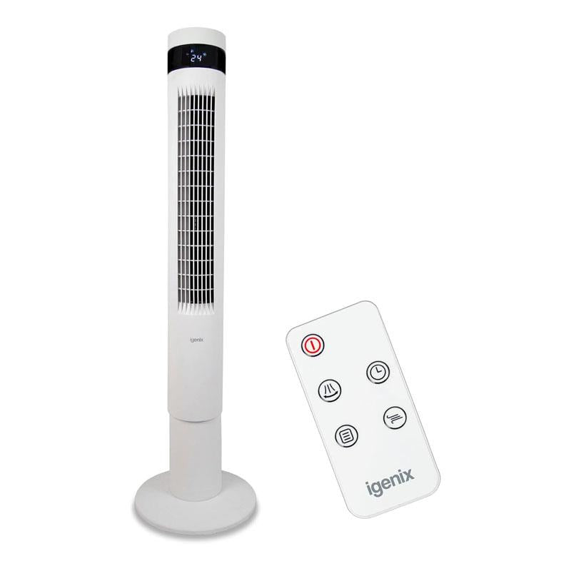 Igenix 43 Inch Digital Tower Fan 3 Speed Settings Remote Control - White