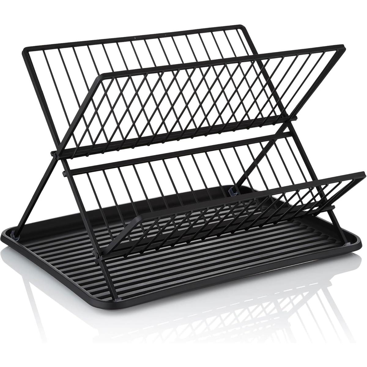 Swan Stealth 15 Plate Collapsible Dish Rack Removable Drip Tray - Black