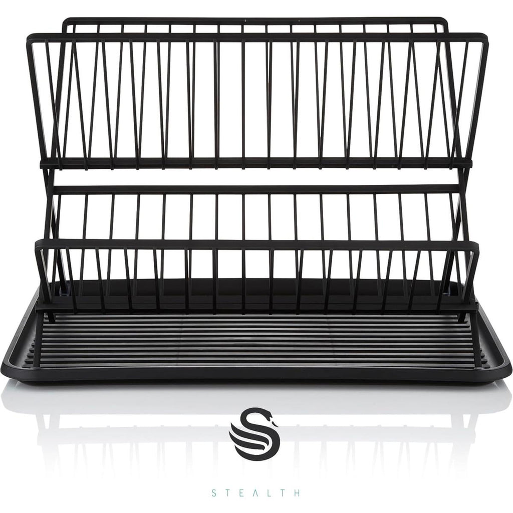 Swan Stealth 15 Plate Collapsible Dish Rack Removable Drip Tray - Black