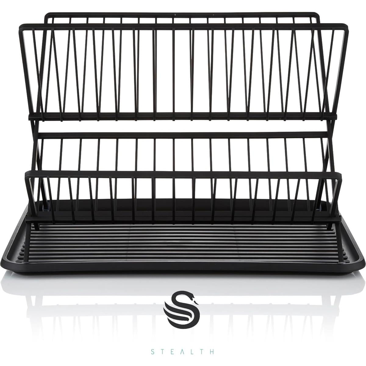 Swan Stealth 15 Plate Collapsible Dish Rack Removable Drip Tray - Black