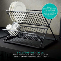 Swan Stealth 15 Plate Collapsible Dish Rack Removable Drip Tray - Black