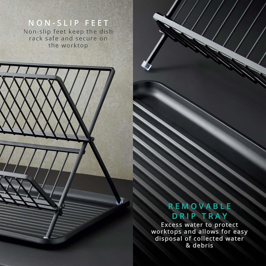 Swan Stealth 15 Plate Collapsible Dish Rack Removable Drip Tray - Black