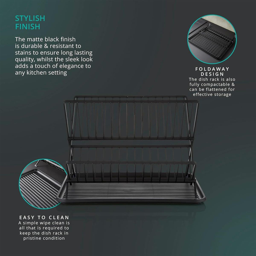 Swan Stealth 15 Plate Collapsible Dish Rack Removable Drip Tray - Black