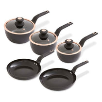 Tower Cavaletto 5 Piece Cookware Set 16cm 18cm 20cm Saucepans 24cm 28cm Frying Pans - Black & Rose Gold