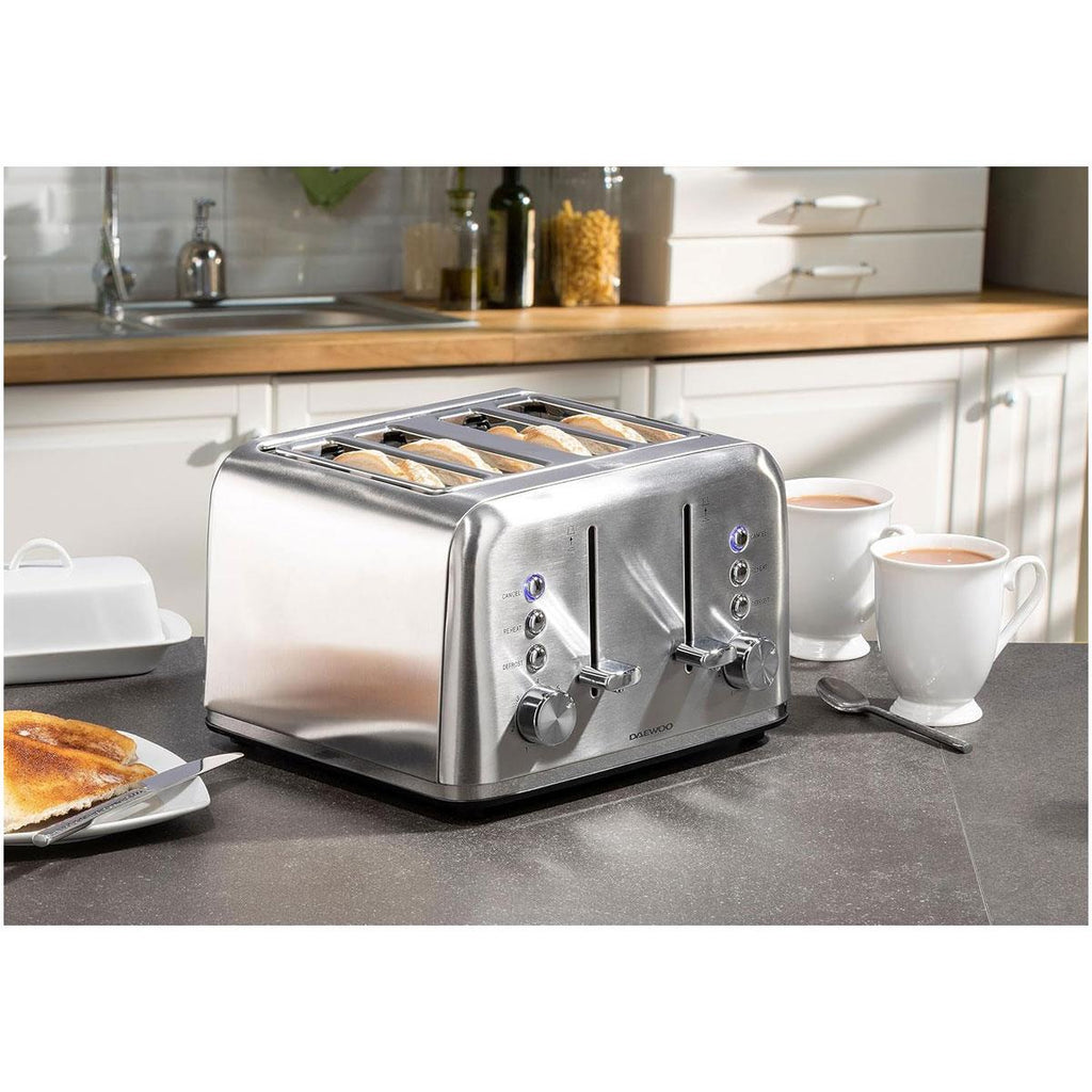 Daewoo Kensington 4 Slice Toaster Stainless Steel 1800W Silver