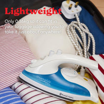 Russell Hobbs Steam Glide Travel Iron Dual Voltage 830W Stainless Steel Soleplate 80ml Tank White And Blue