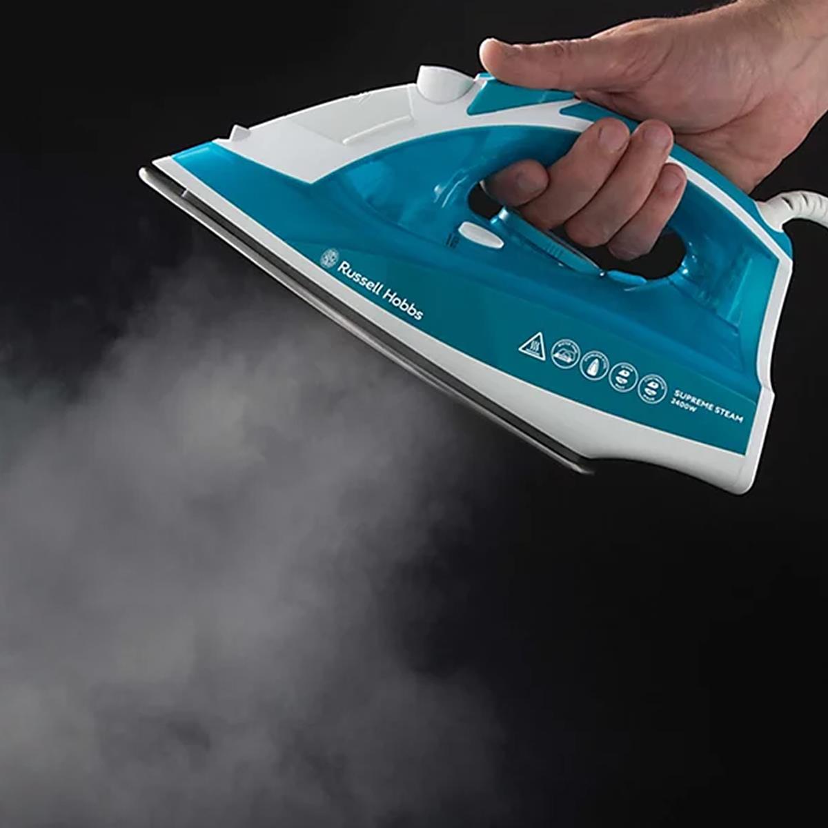 Russell Hobbs Supreme Steam Traditional Iron 2400W Stainless Steel Soleplate 300ml Tank Vertical Steam Blue/White