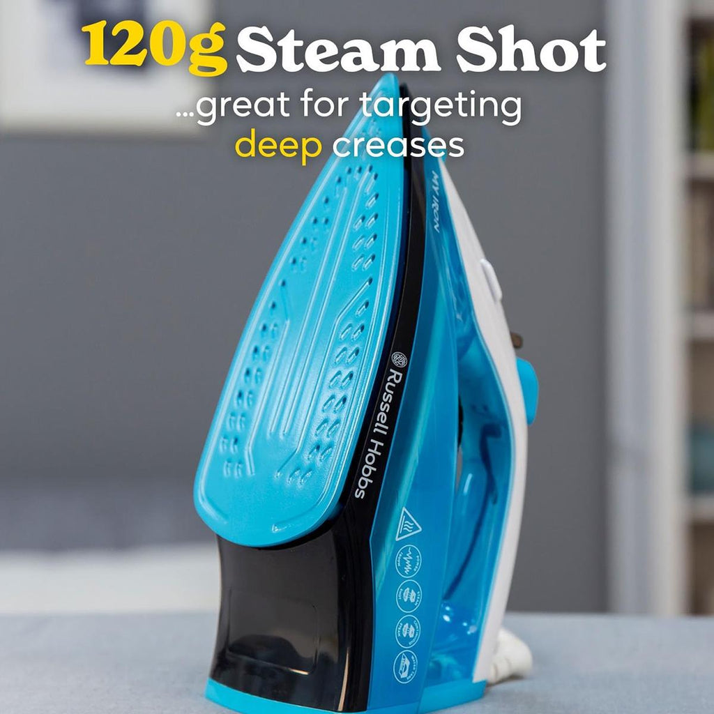 Russell Hobbs My Iron Steam Iron Ceramic Soleplate 1800W 260ml Tank Blue And White