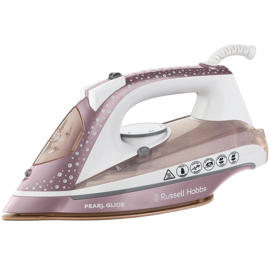Russell Hobbs Pearl Glide Steam Iron 2600W Pearl Infused Ceramic Soleplate 315ml Champagne