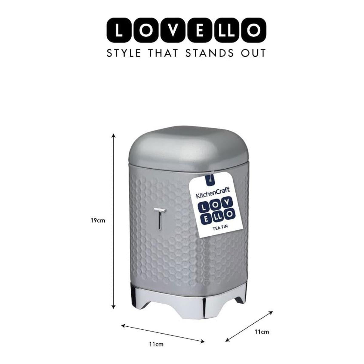 KitchenCraft Lovello Textured Retro Tea Canister With Geometric Embossed Finish 11 x 11 x 19 cm (4.5" x 4.5" x 7.5") - Shadow Grey