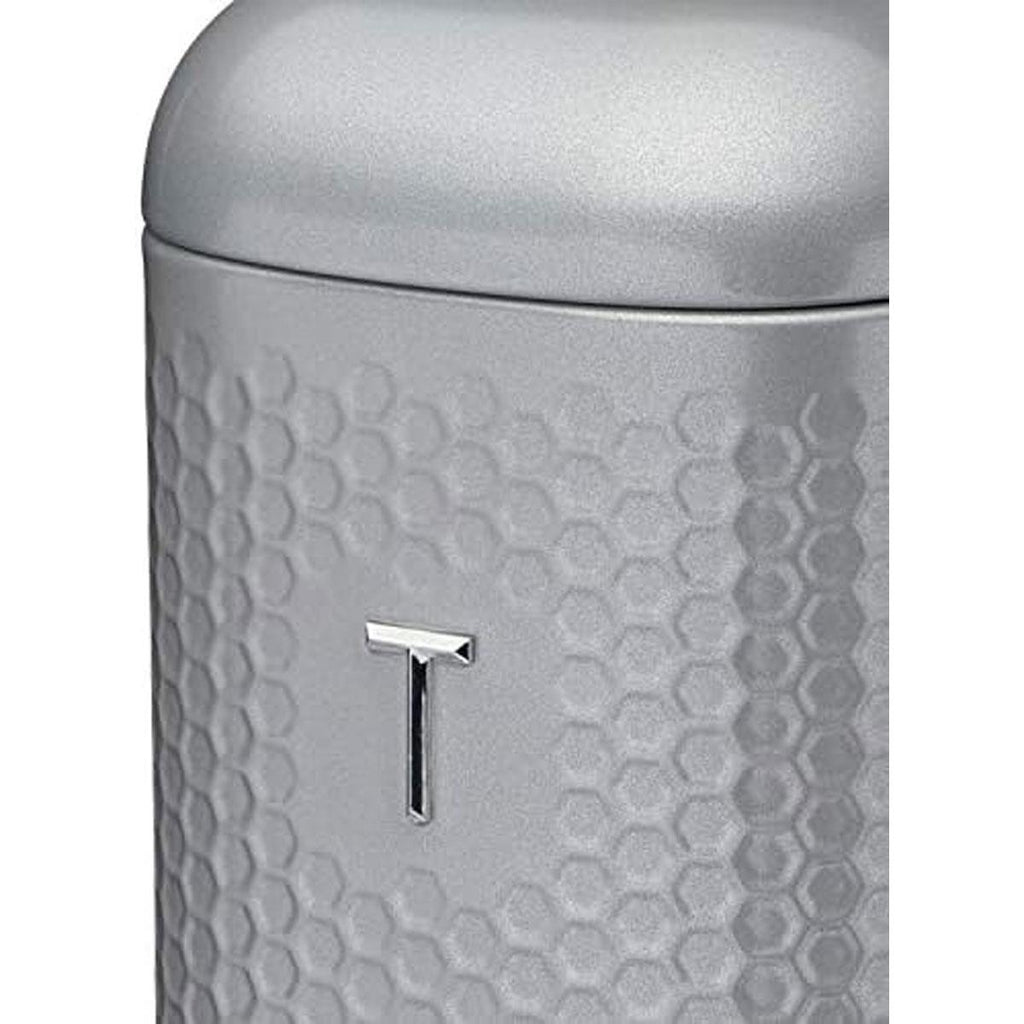 KitchenCraft Lovello Textured Retro Tea Canister With Geometric Embossed Finish 11 x 11 x 19 cm (4.5" x 4.5" x 7.5") - Shadow Grey