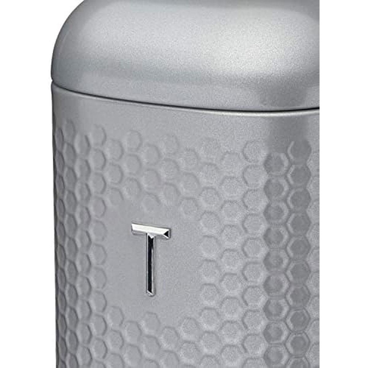 KitchenCraft Lovello Textured Retro Tea Canister With Geometric Embossed Finish 11 x 11 x 19 cm (4.5" x 4.5" x 7.5") - Shadow Grey