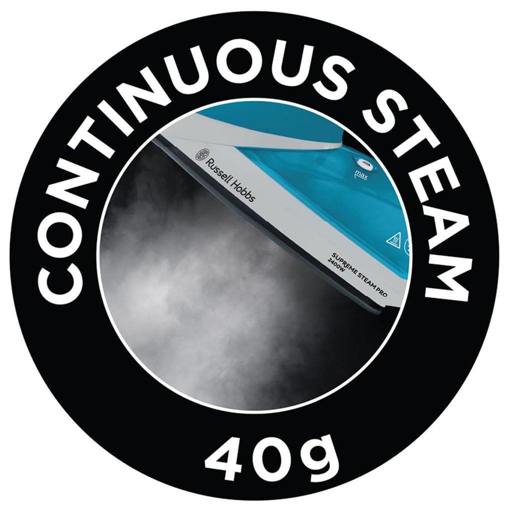 Russell Hobbs Supreme Steam Iron 2400W Non-Stick Ceramic Soleplate 320ml Teal & White