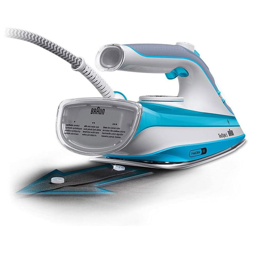 Braun TexStyle 5 Steam Iron 2800W FreeGlide 3D Super Ceramic Soleplate Precision Tip Blue