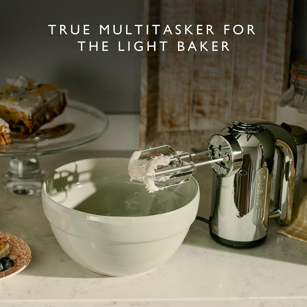 Dualit Hand Mixer With Flat Beaters Dough Hooks And Whisk Attachments 4 Speed Settings 400W - Chrome