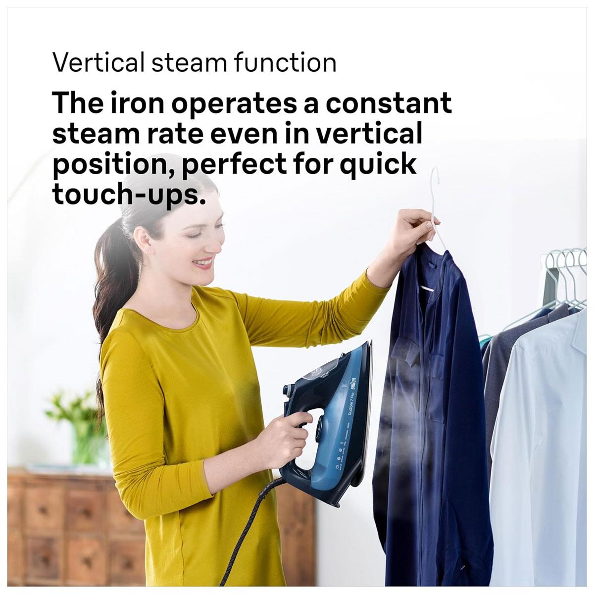 Braun TexStyle 7 Pro Steam Iron with FreeGlide 3D EloxalPlus Soleplate 3100W 225g Steam Shot 300ml Blue
