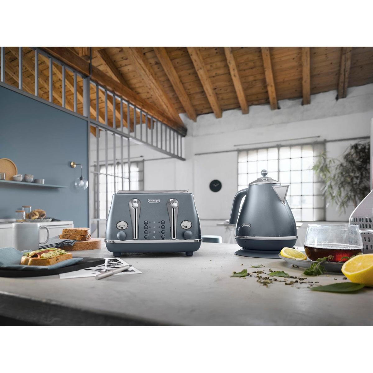 Delonghi Icona Metallics Electric Jug Kettle 3000W 1.7 Litre Stainless Steel Removable Anti-Scale Filter Azure Blue