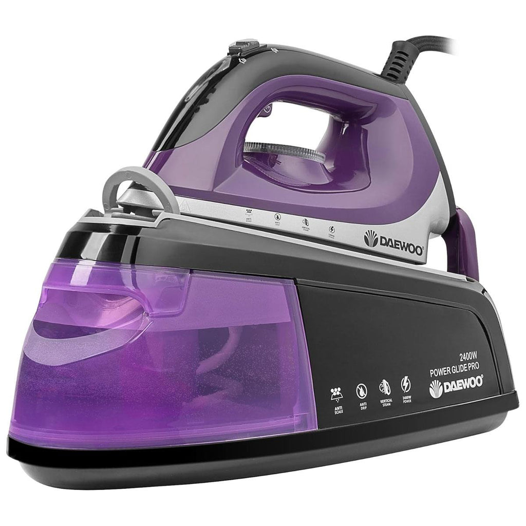 Daewoo Steam Station Iron 2400W With 1.2L Detachable Water Tank Ceramic Soleplate Adjustable Steam Black & Purple