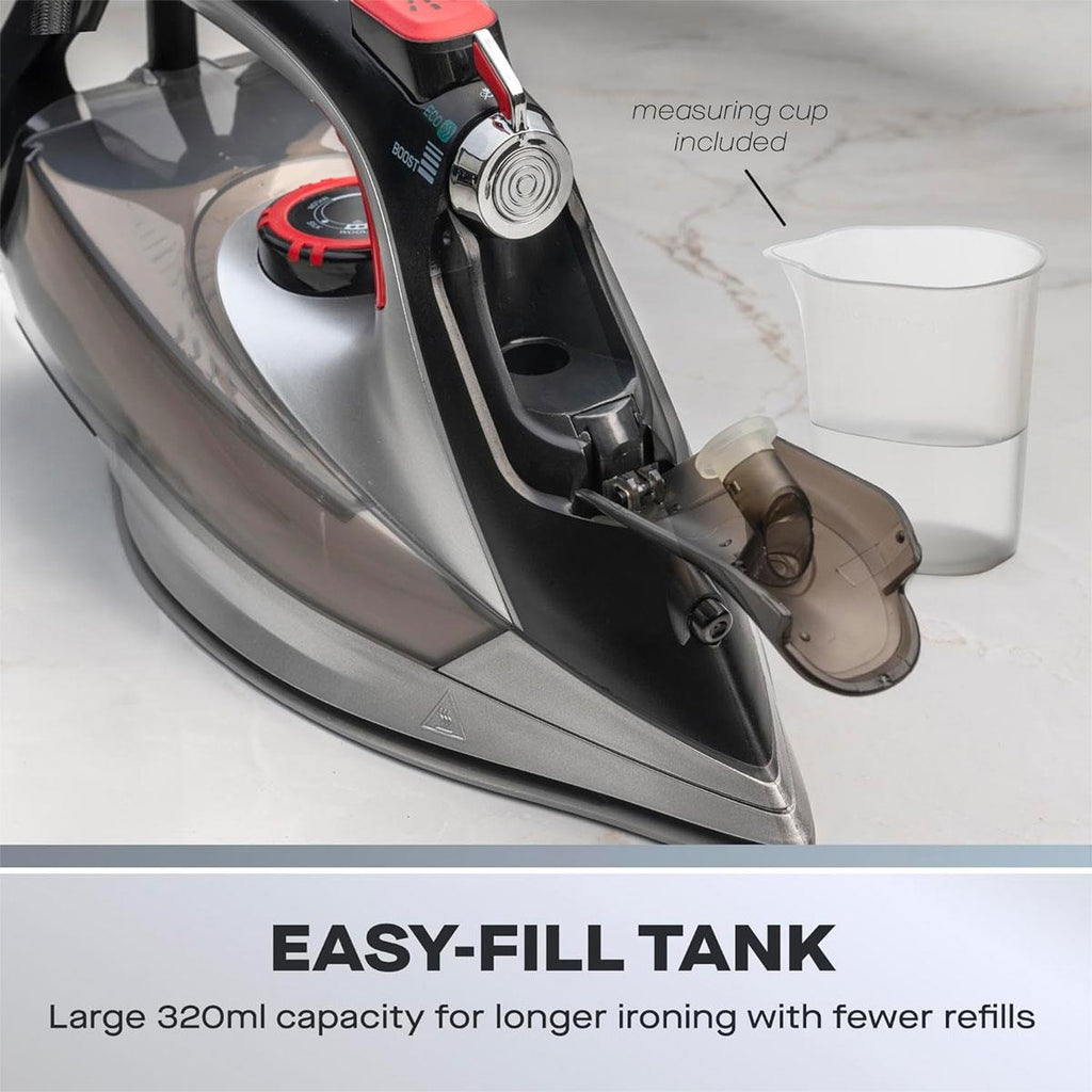 Daewoo Power Glide Steam Iron 3000W with Ceramic Soleplate Burst Steam Precision Tip Self-Clean & Anti-Calc Black