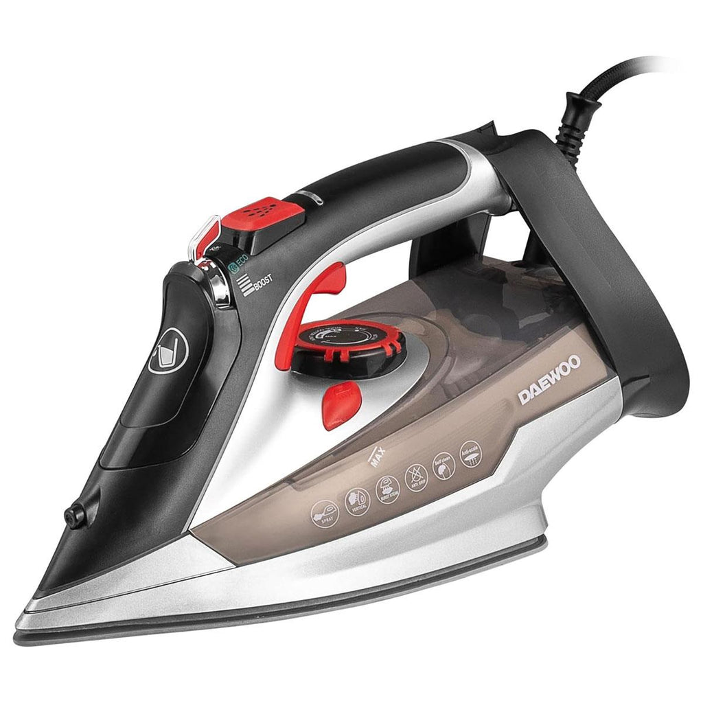 Daewoo Power Glide Steam Iron 3000W with Ceramic Soleplate Burst Steam Precision Tip Self-Clean & Anti-Calc Black