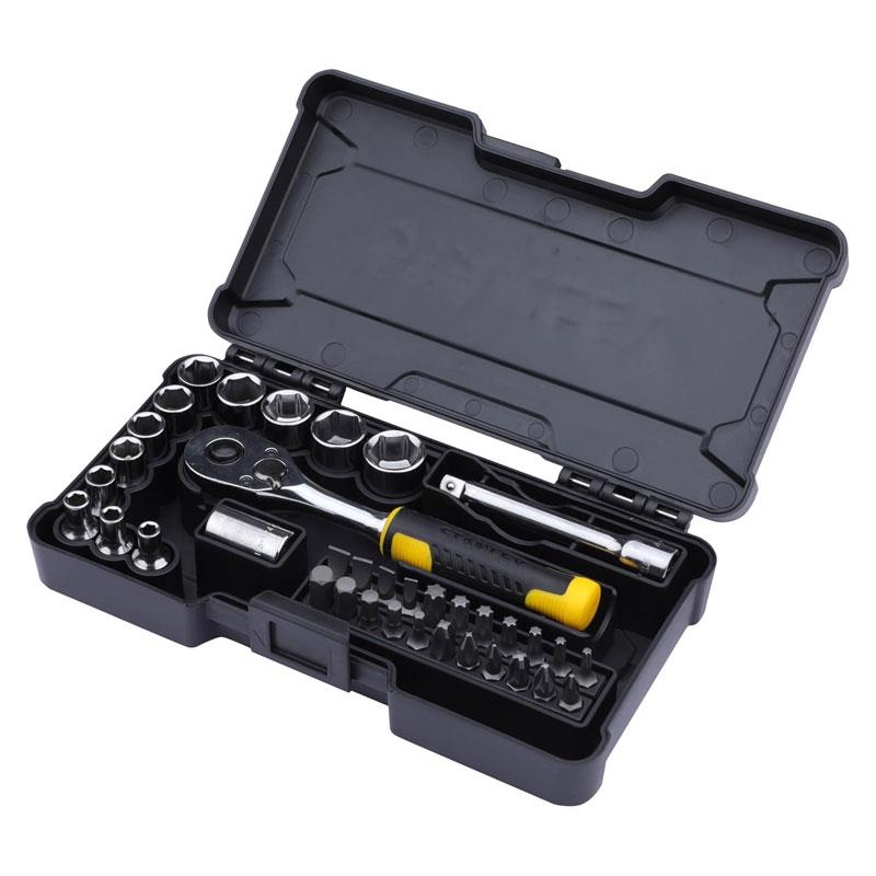 Stanley Compact 1/4' 72 Tooth Ratchet And Socket Set STMT82672-0 37 Pieces